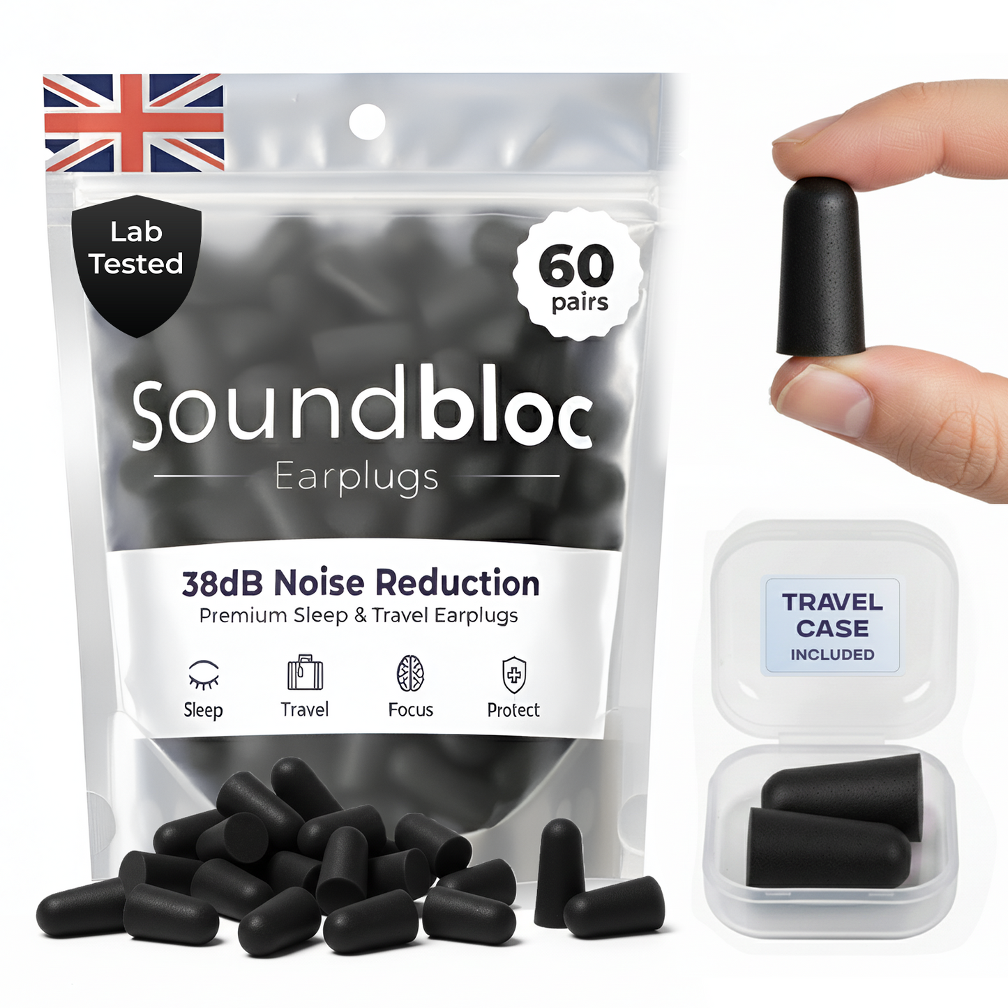 Noir Foam Earplugs - Max noise protection M/L